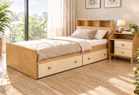 سرویس خواب یک‌نفره مدرن مدل E11 (تخت کشودار + پاتختی)