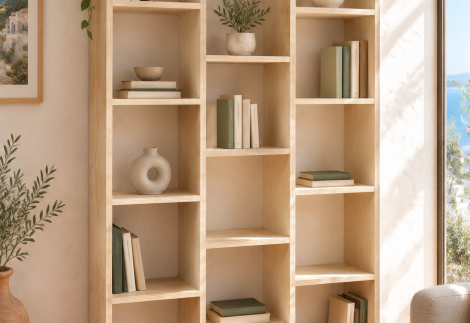 قفسه کتاب و دکوری تمام چوبی B04