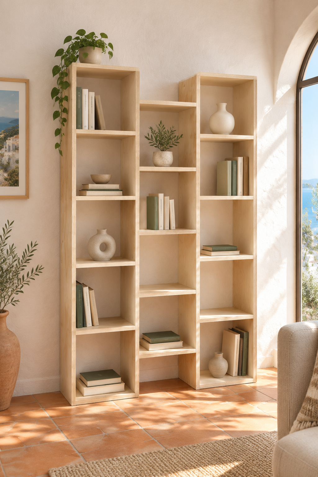 قفسه کتاب و دکوری تمام چوبی B04