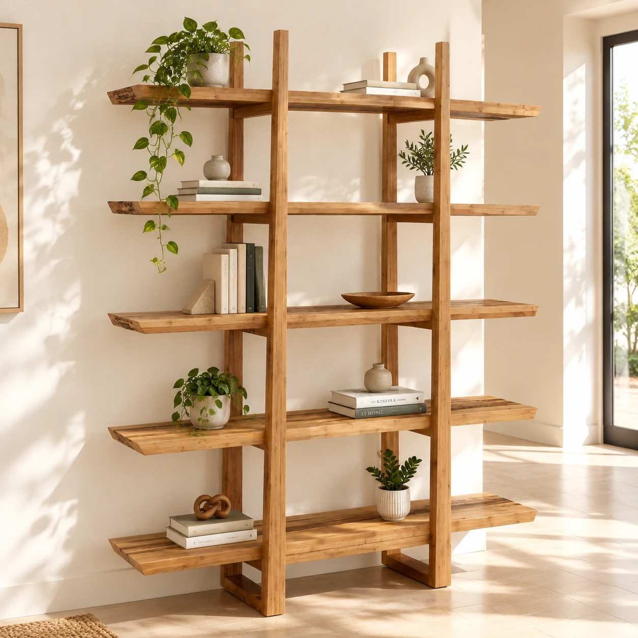 قفسه کتاب و دکوری تمام چوبی B07