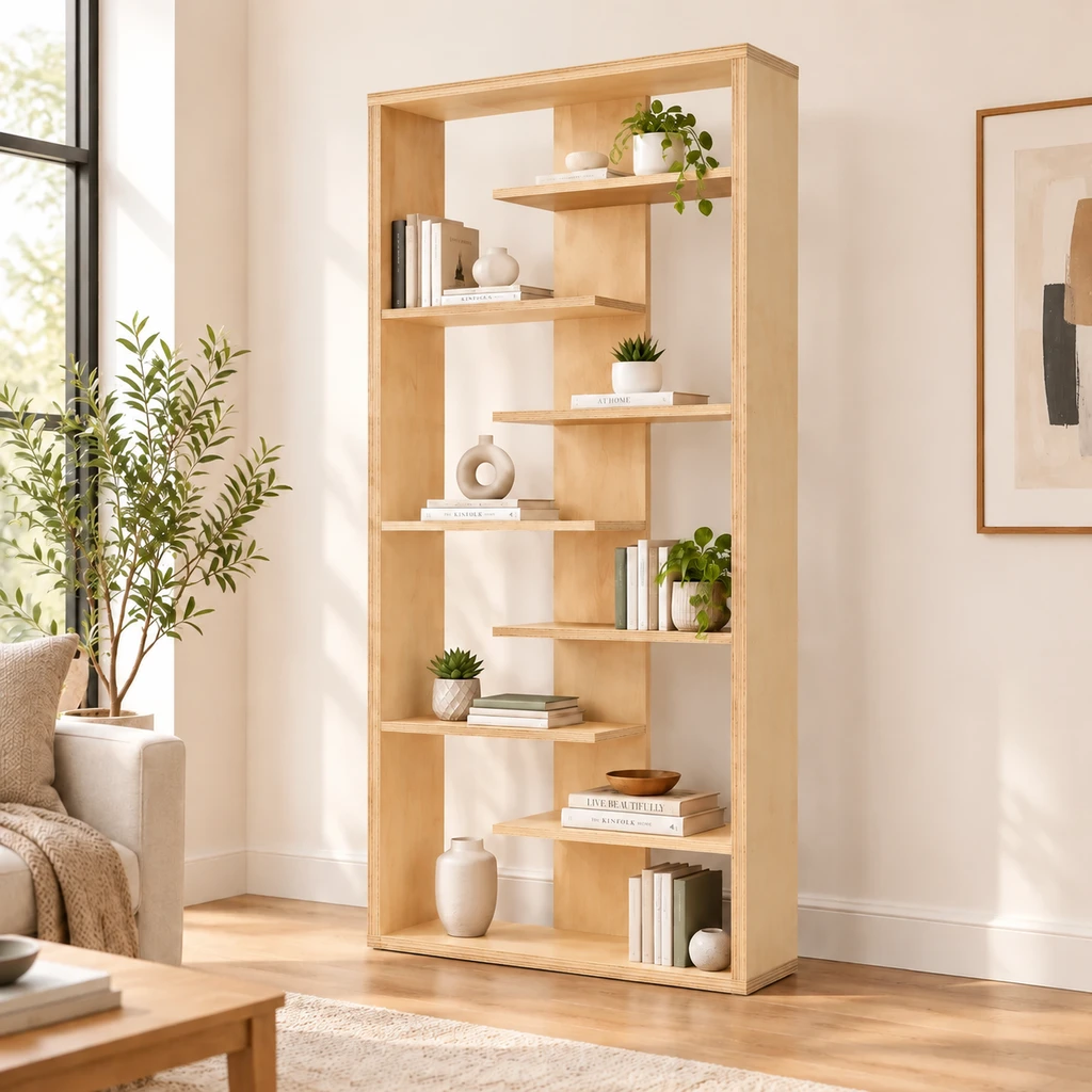 قفسه کتاب و دکوری تمام چوبی B05
