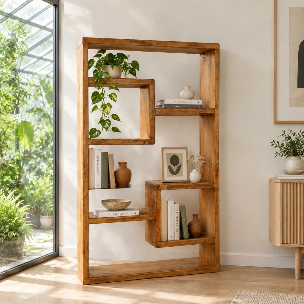 قفسه کتاب و دکوری تمام چوبی B10