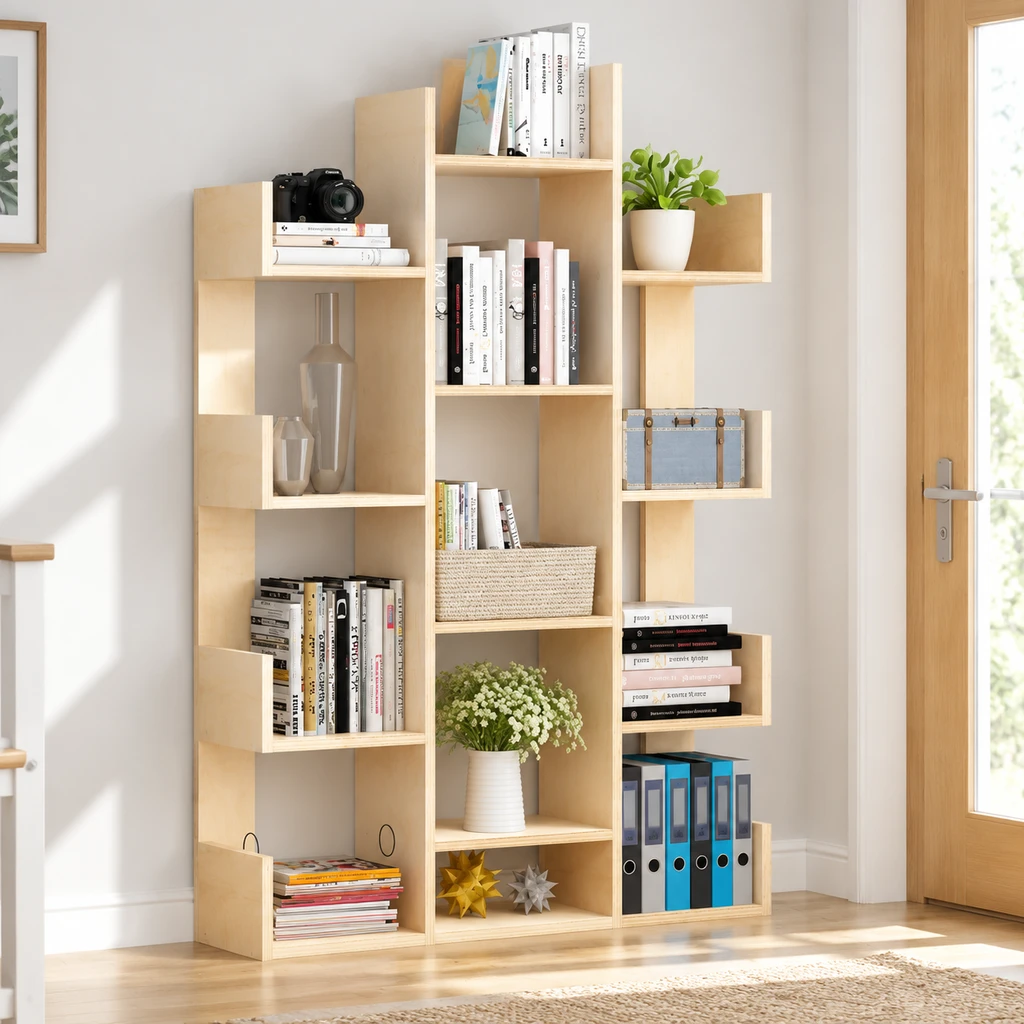 قفسه کتاب و دکوری تمام چوبی B17