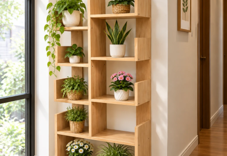 قفسه کتاب و دکوری تمام چوبی B20