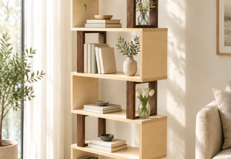 قفسه کتاب و دکوری تمام چوبی B12