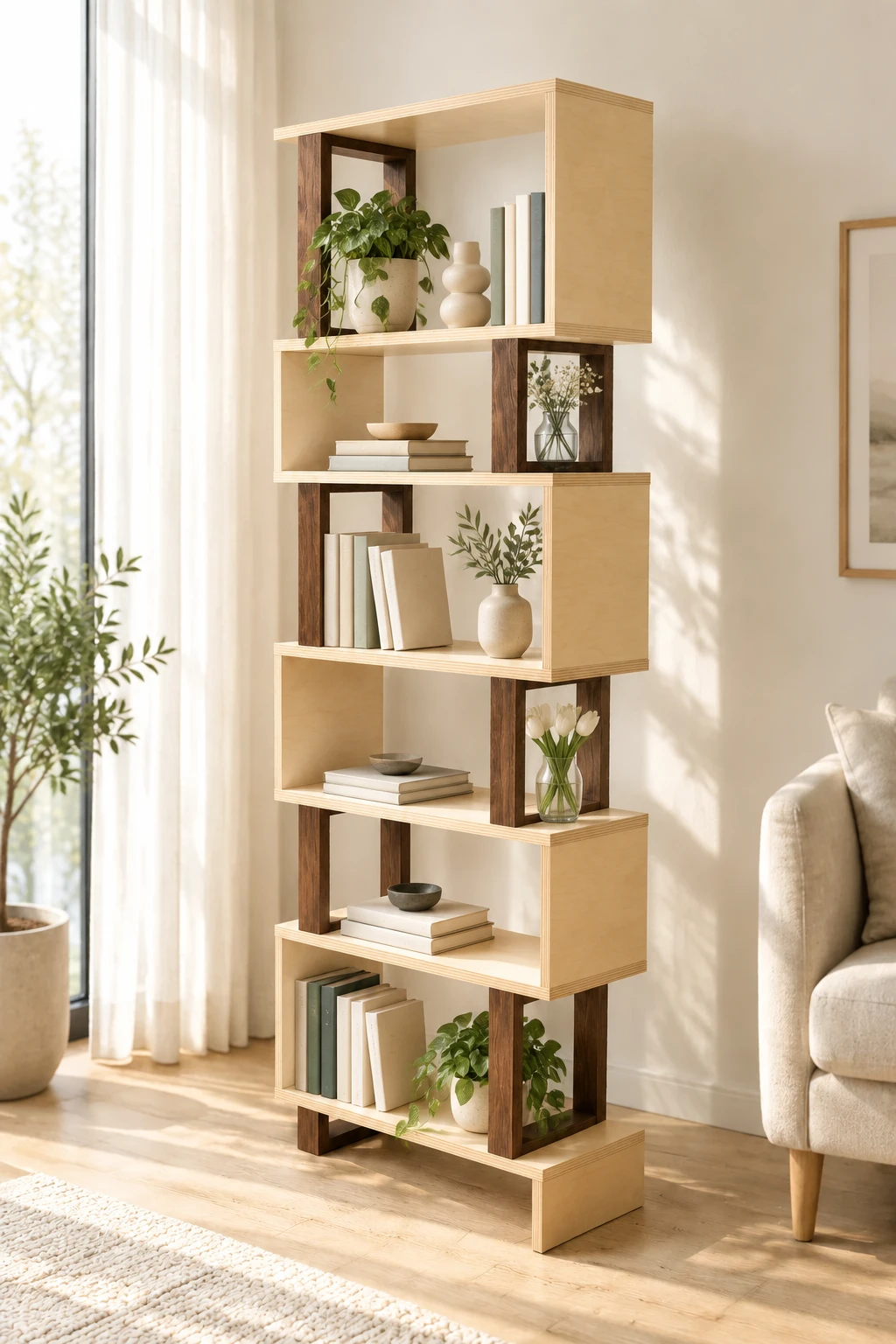 قفسه کتاب و دکوری تمام چوبی B12