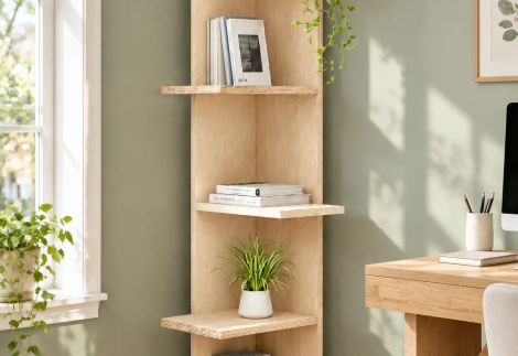 قفسه کتاب و دکوری تمام چوبی B18