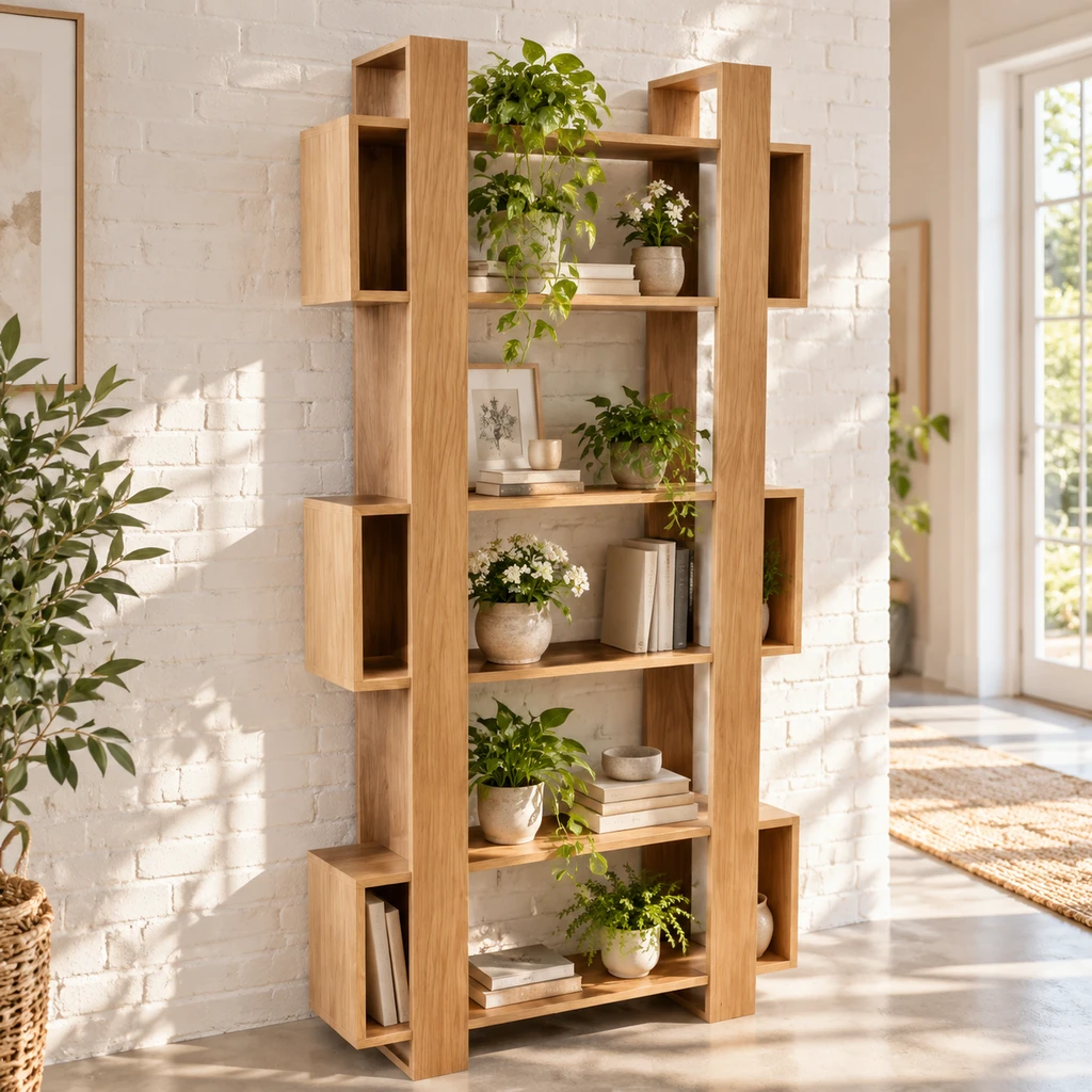 قفسه کتاب و دکوری تمام چوبی B09